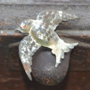 old antique aged silver tone bird pin brooch patina tin?